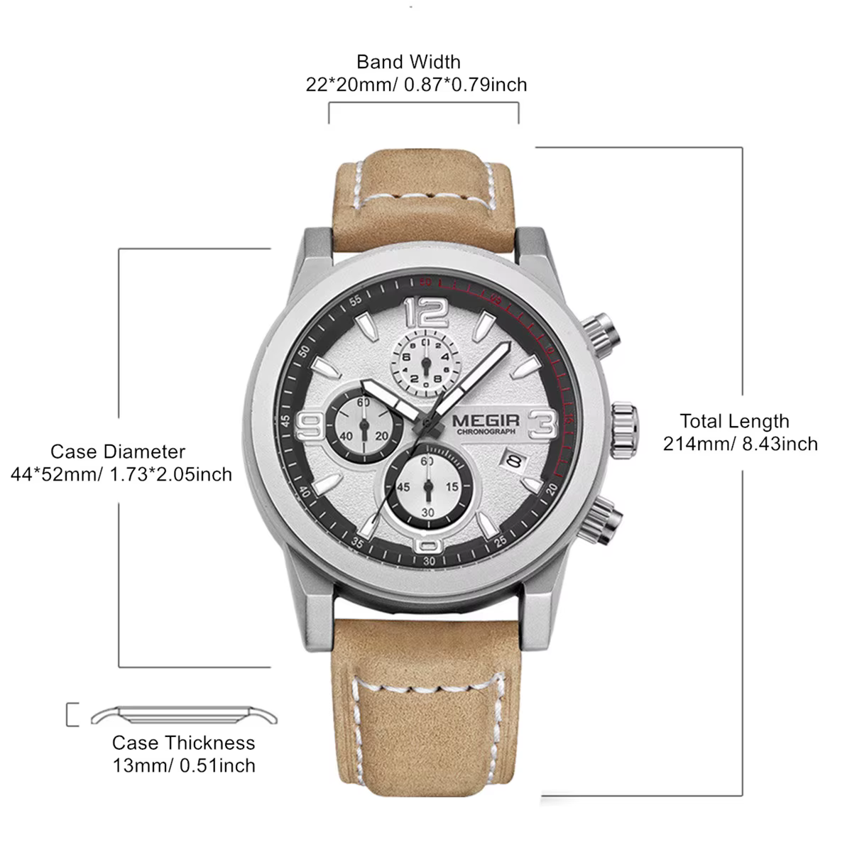 MEGIR bracelet en cuir montres de sport pour hommes mode montre-bracelet à Quartz étanche lumineux homme décontracté chronographe horloge Date 2026