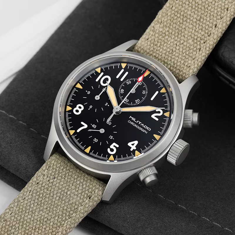 Militado ML1868KF rétro VK67 montre chronographe à Quartz boîtier en acier inoxydable 3 cadran étanche 100M
