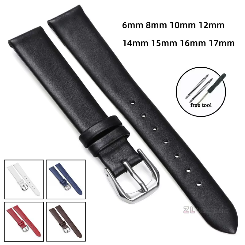 Bracelet de montre rétro en cuir véritable pour femme