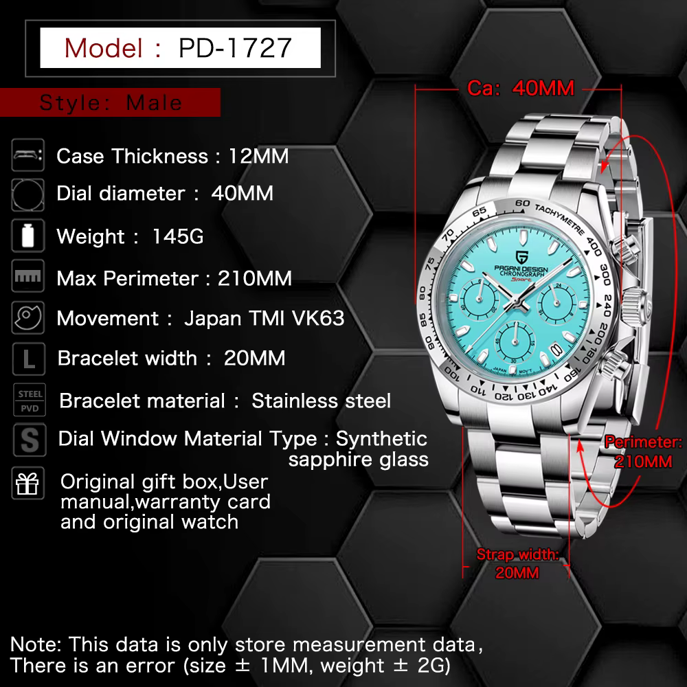 PAGANI DESIGN nouvelle lunette en acier inoxydable hommes montres à Quartz de luxe verre saphir chronographe VK63 montre