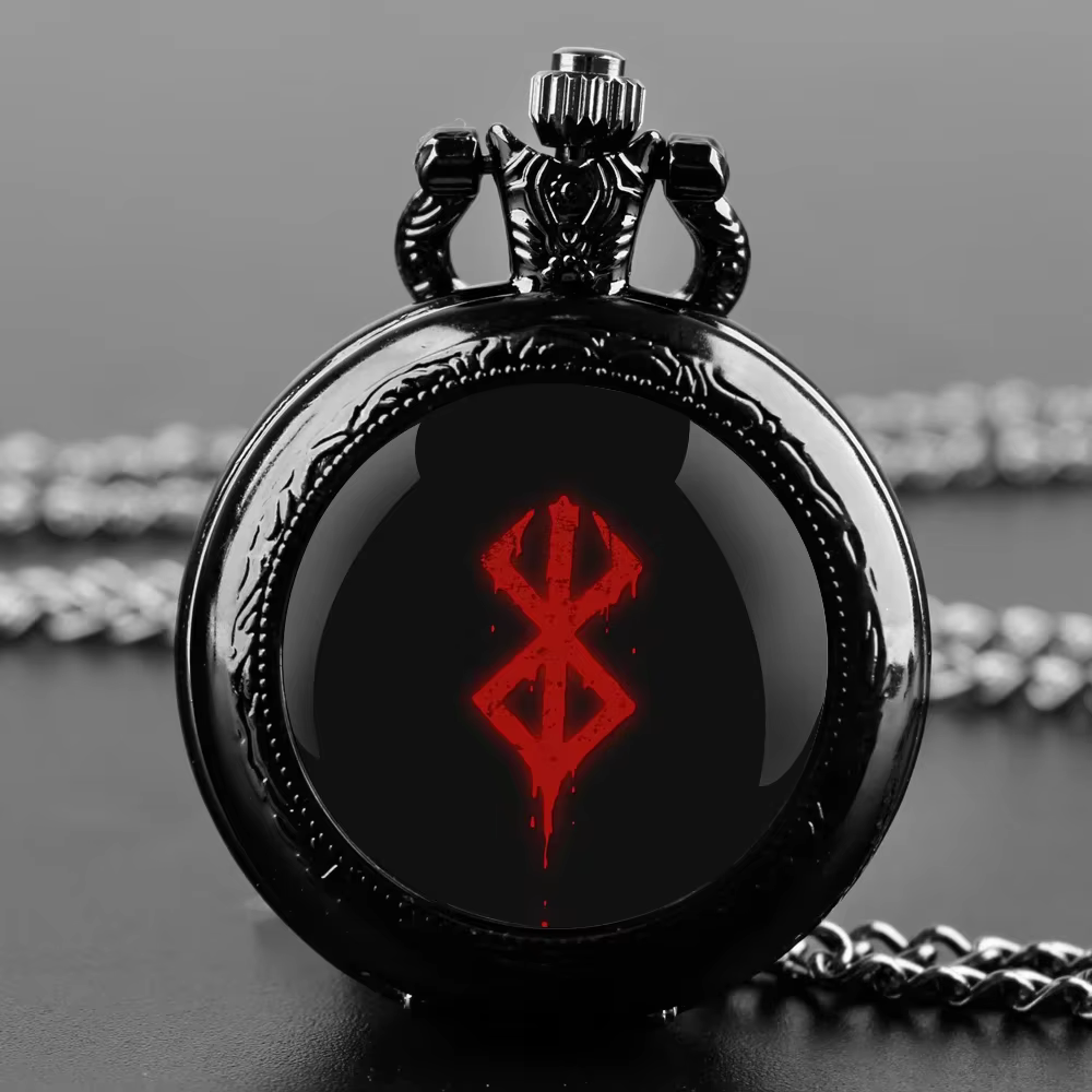 Coffret cadeau de montre de poche à quartz au design cool Berserk - Chaîne robuste + cadran à chiffres arabes