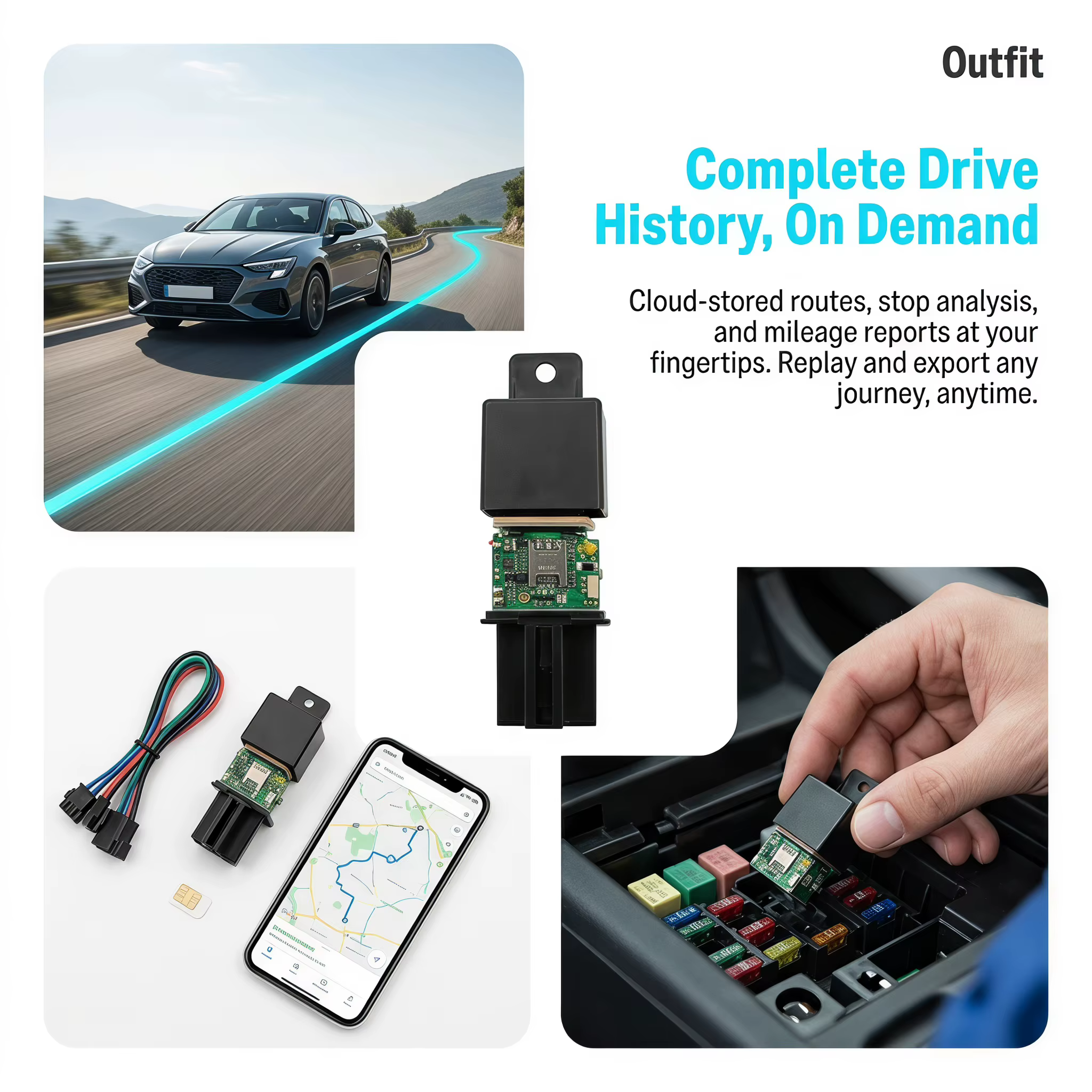 Traceur GPS 4G LTE pour voiture avec application gratuite, suivi en temps réel, détection ACC, coupure à distance du carburant et de l'alimentation pour camions, motos et gestion de flotte