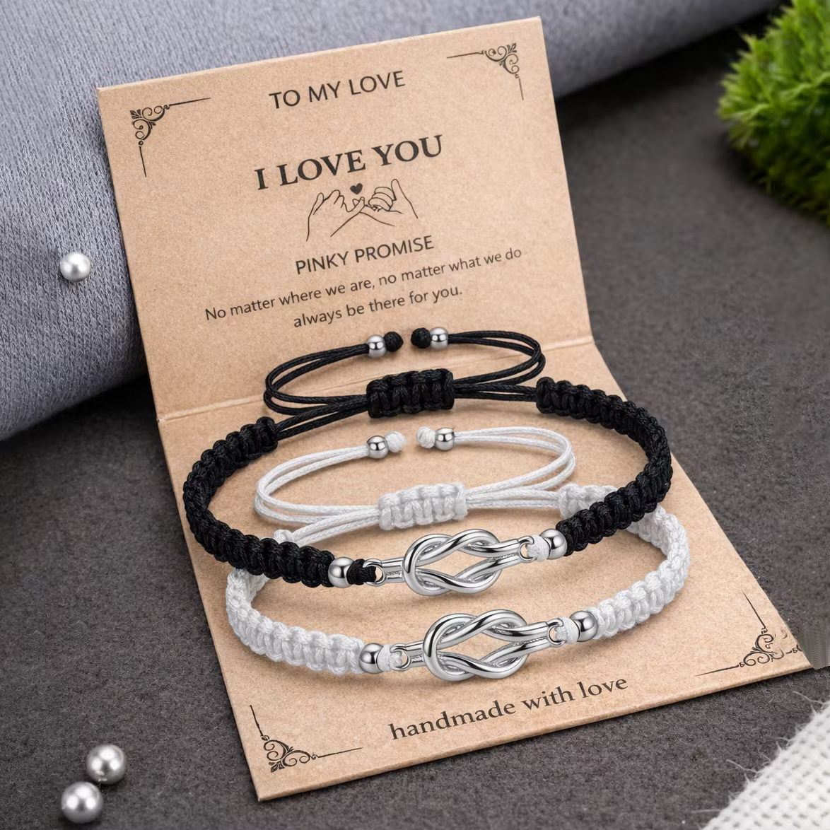 Ensemble de bracelets pour couple Infinity Knot pour femmes et hommes, noir et rose, bracelet en corde tressée réglable, bijoux tendance, cadeau d'amour