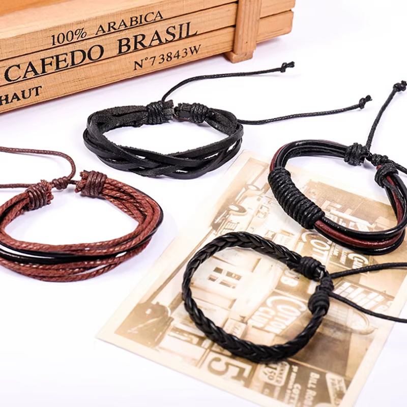 Bracelets en cuir tressé pour hommes