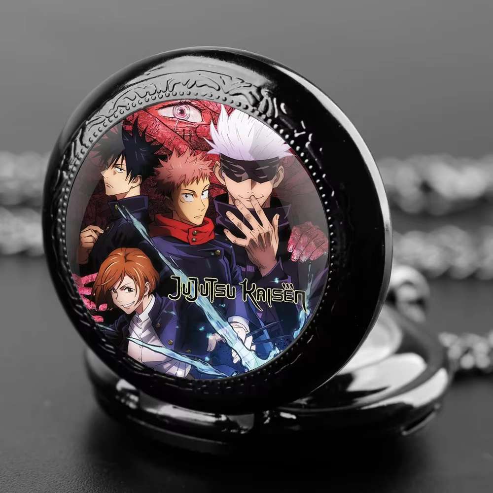 Montre de poche à dôme en verre Jujutsu Kaisen – Noyau à quartz + chaîne durable