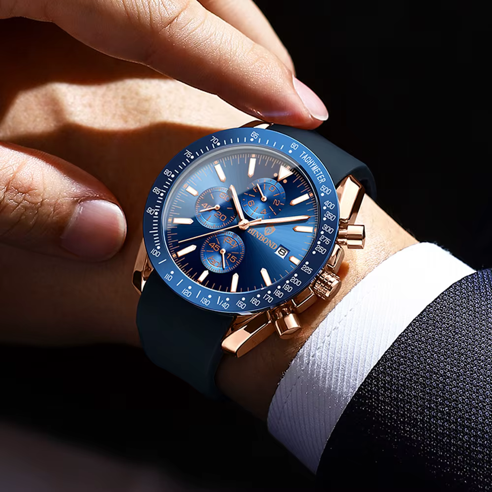 Montre Homme BINBOND Chronographe Automatique avec Date Précise