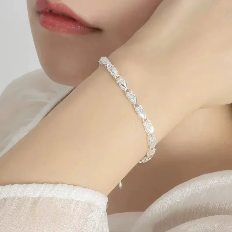 Bracelet cœur en argent Sterling 925 pour femmes, élégant, réglable, bijoux romantiques, coffret cadeau pour fête, anniversaire de mariage