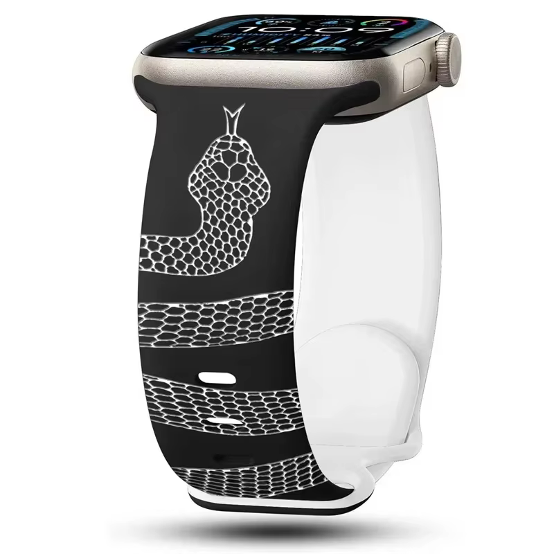 Nouveau bracelet en Silicone serpent gravé pour Apple Watch 42mm 46mm 49mm 41 45 40 38