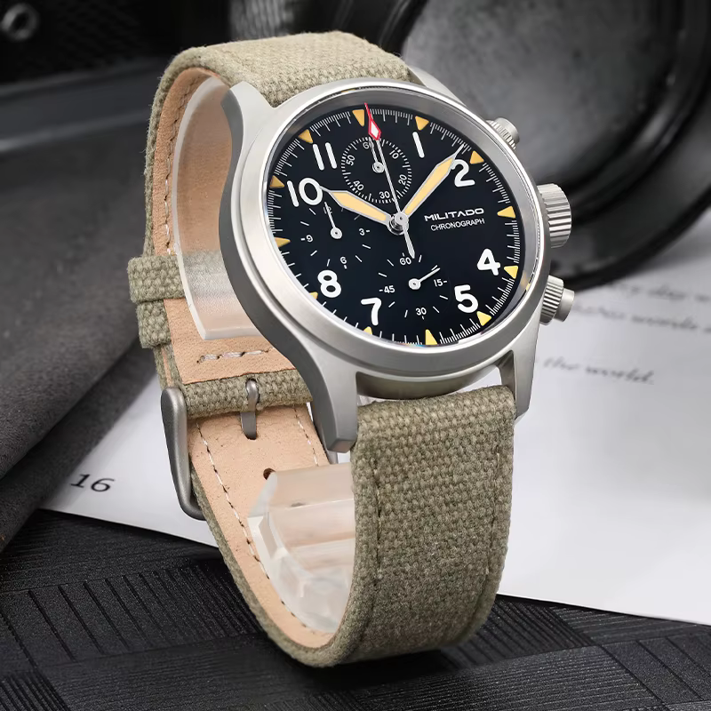 Militado ML1868KF rétro VK67 montre chronographe à Quartz boîtier en acier inoxydable 3 cadran étanche 100M