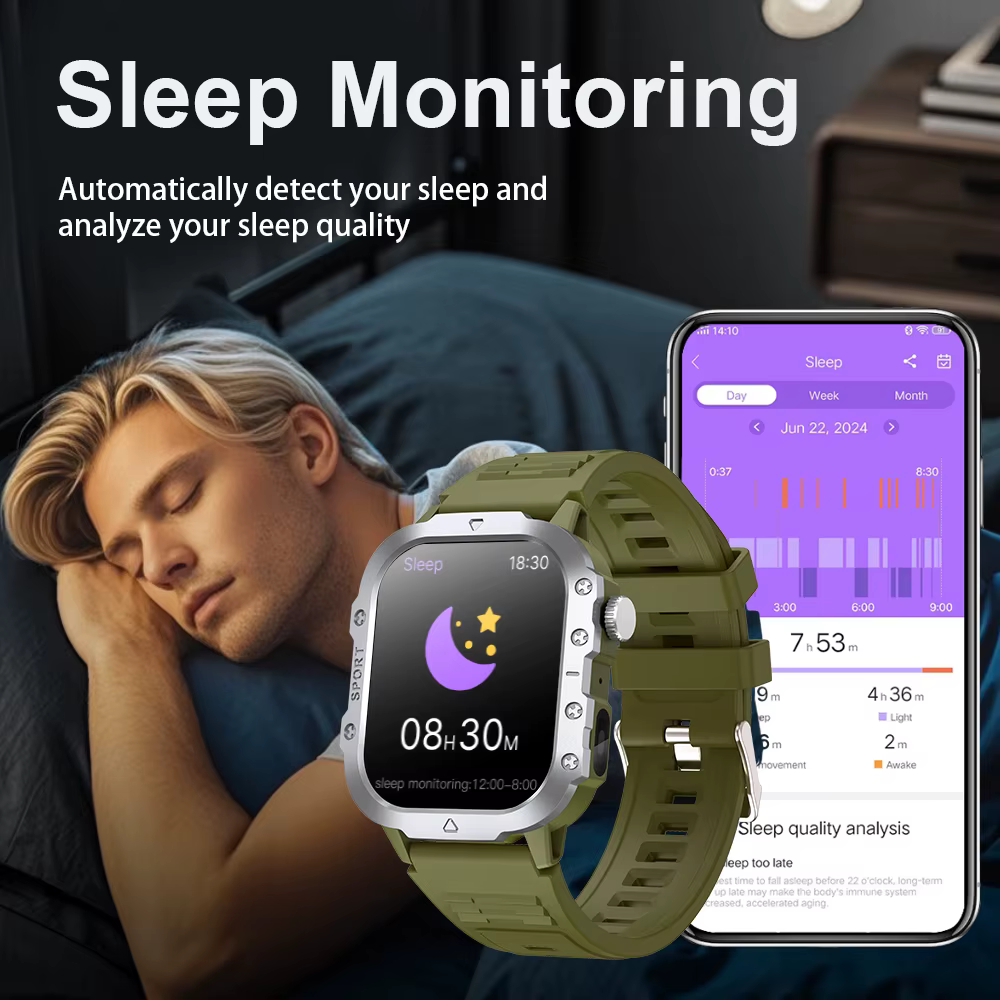 Montre connectée de 2, 01 pouces avec lampe torche LED