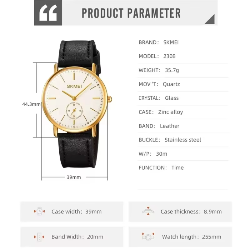 SKMEI 2308 luxe étanche chronographe antichoc sport hommes montres horloge montre à Quartz