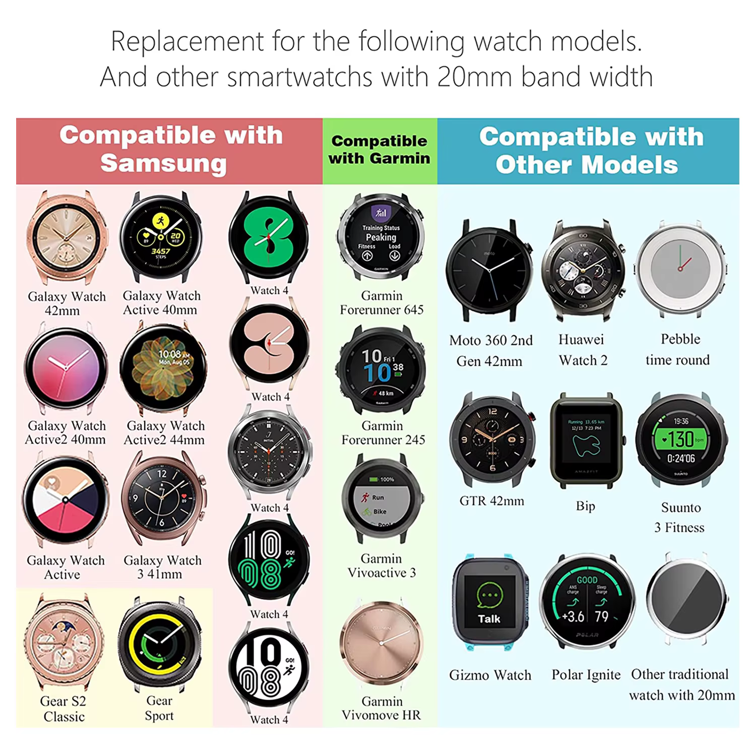 Pour Samsung Galaxy Watch 6/5/4 40/44mm bandes/Active 2 montre 4 42/46mm bande femmes