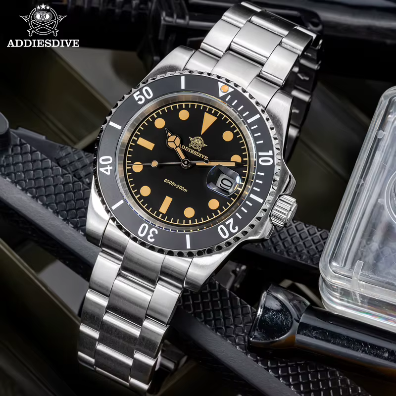 ADDIESDIVE montre de luxe pour hommes 2115 mouvement à Quartz montres de plongée de mode lunette en céramique 200m étanche rétro montre-bracelet lumineuse