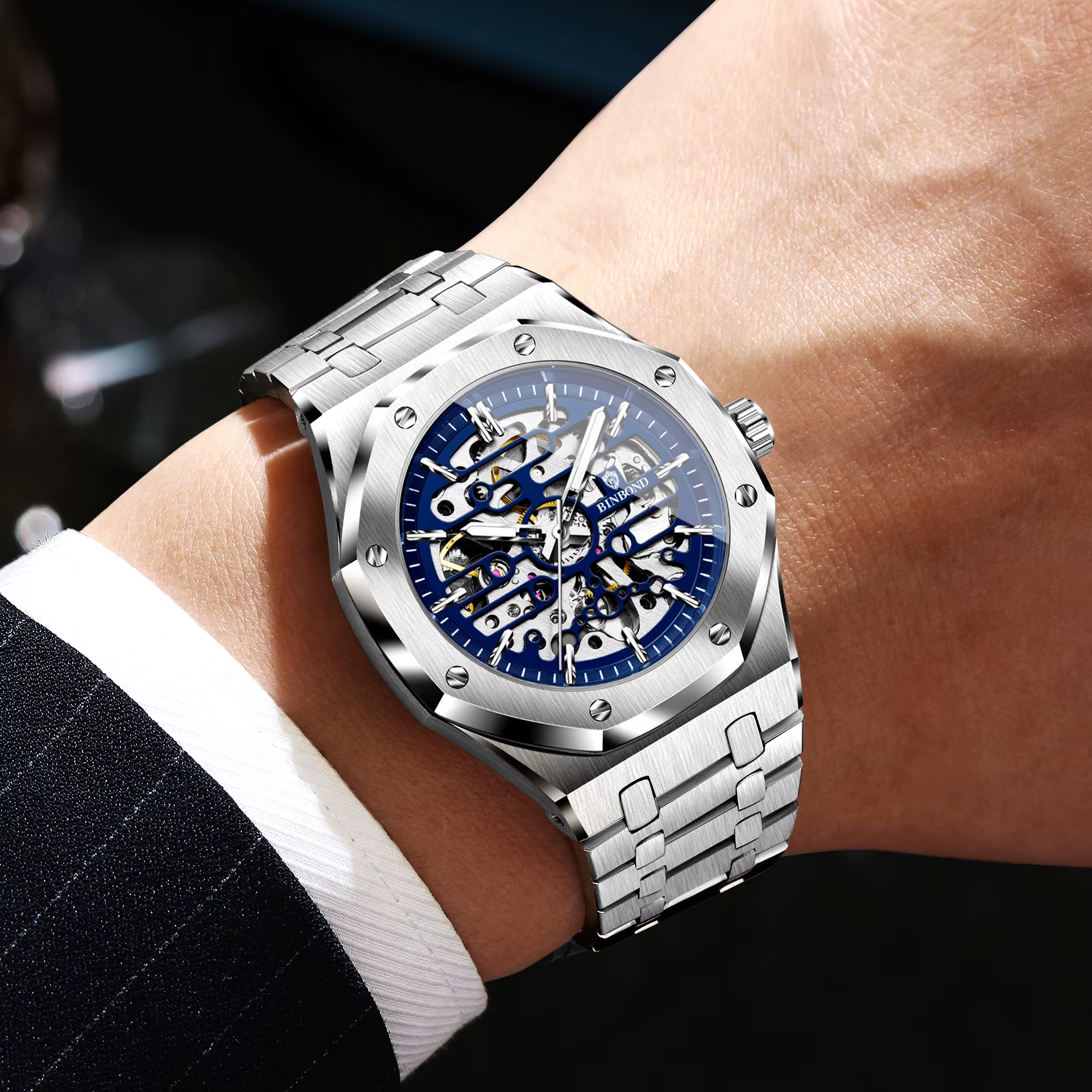 Montres mécaniques squelette précises BINBOND pour hommes
