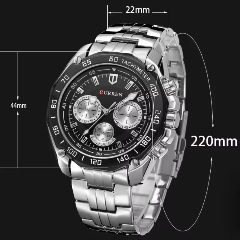 Montres CURREN 8077 pour hommes avec bracelet en acier inoxydable