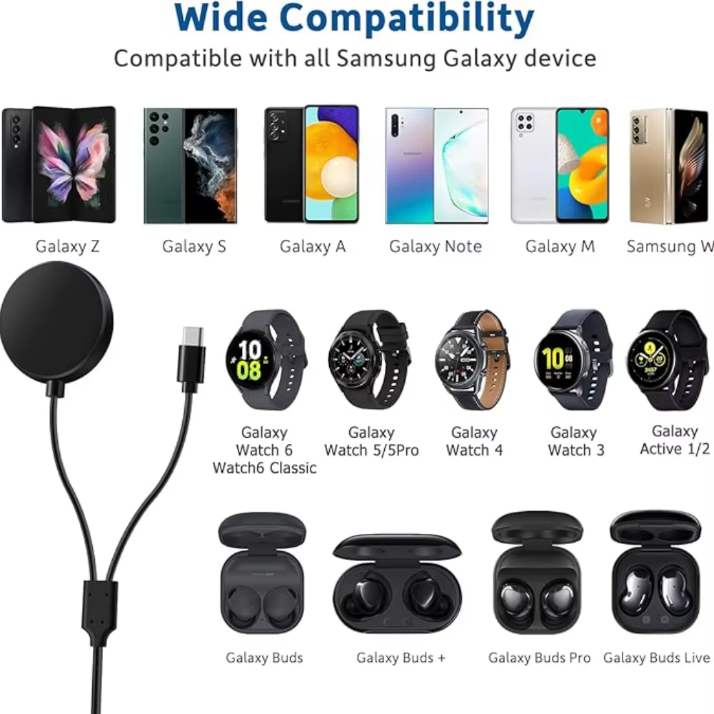 Chargeur 2 en 1 pour Samsung Galaxy Watch 7/6/5/5 Pro USB-C