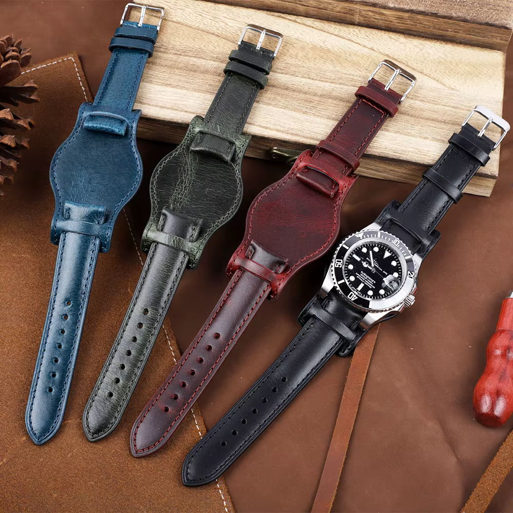 Bracelet de montre en cuir véritable pour homme