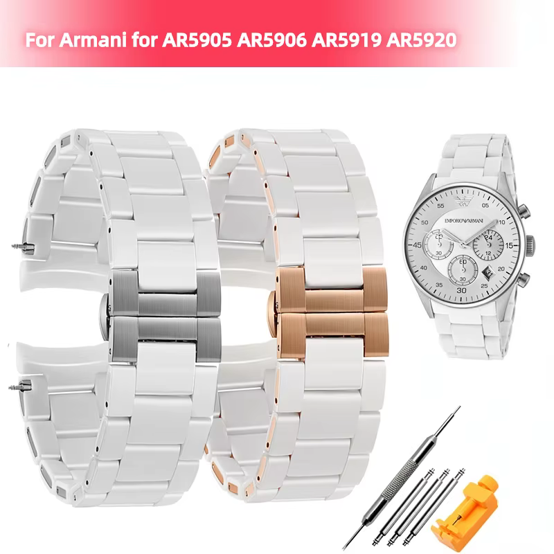 Bracelet de montre en acier plaqué caoutchouc silicone blanc et noir