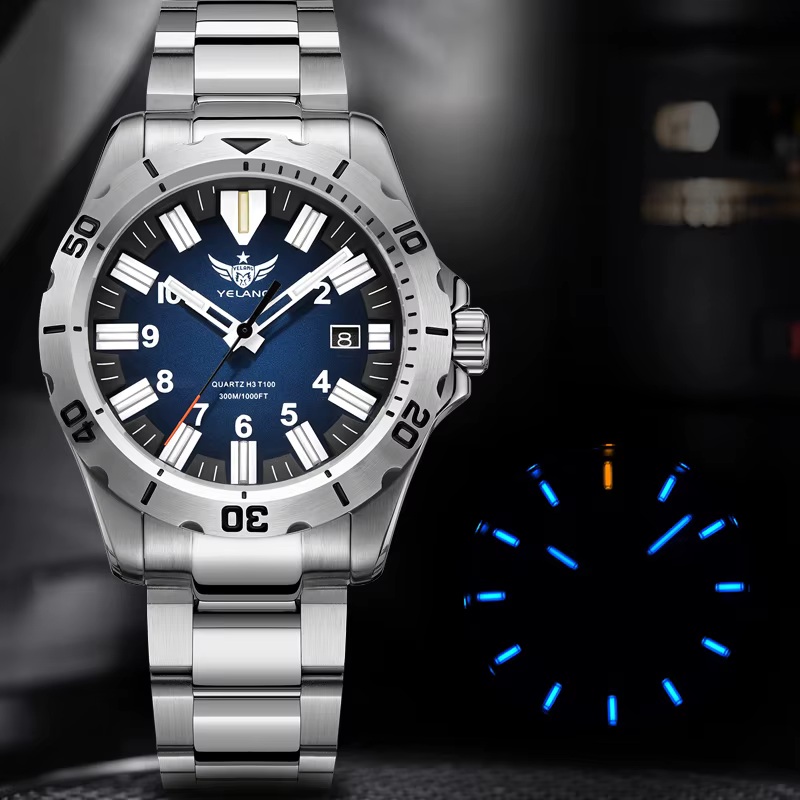 YELANG V1036S 42mm hommes montre à Quartz lumineux 10 ans Lithium suisse RONDA 715-Li mouvement 30ATM 300m étanche Style militaire