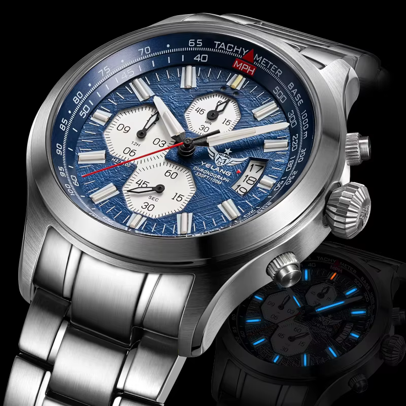 Montre à quartz pour homme Yelang V1029S, 42 mm, mouvement japonais OS10, acier inoxydable luminescent, étanche 10 bars, montres de sport