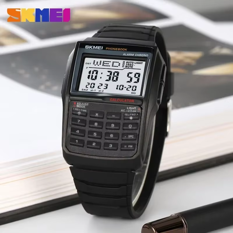 SKMEI 2255 Montre pour hommes double temps compte à rebours décontracté livre de téléphone numérique