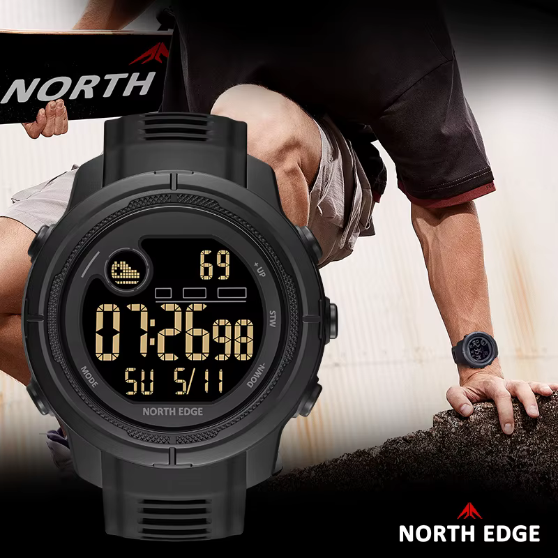 NORTH EDGE Mars5 montre électronique pour hommes chronographe lumineux multifonctionnel détection de fréquence cardiaque natation montres étanches pour homme