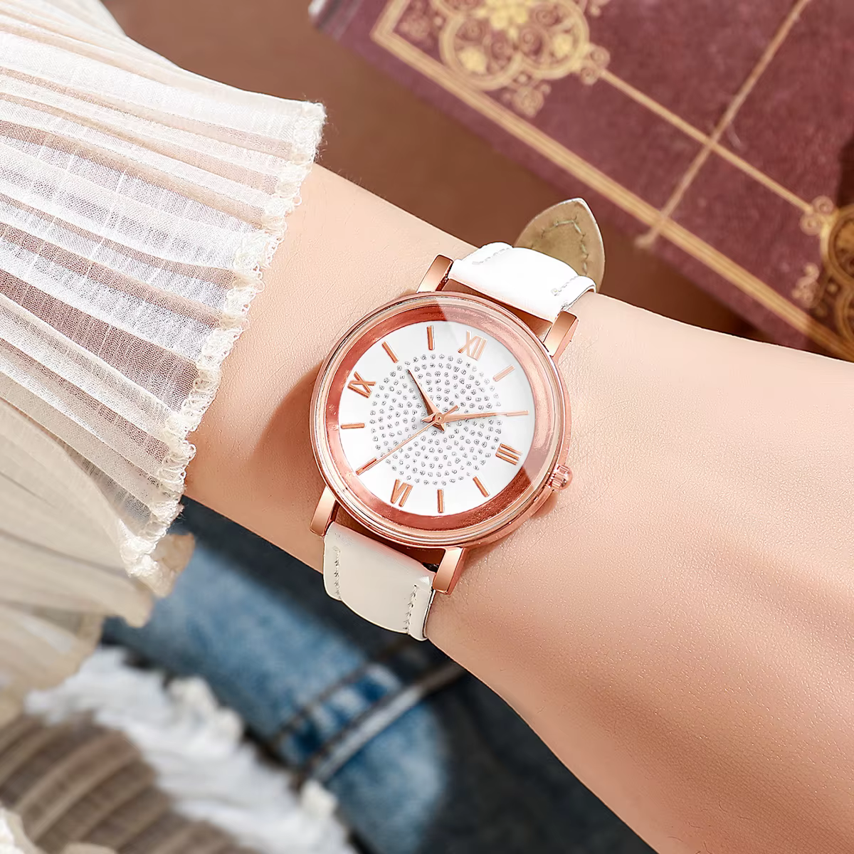 Mode cadran arabe montre pour femme bracelet en cuir décontracté montres à quartz analogiques