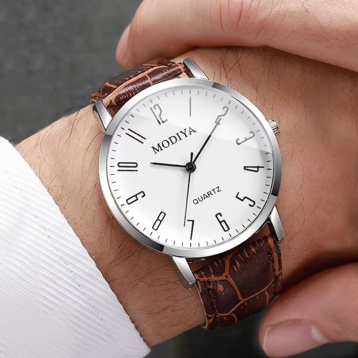 3 pièces/ensemble mode cadran arabe hommes montres d'affaires bracelet en cuir décontracté