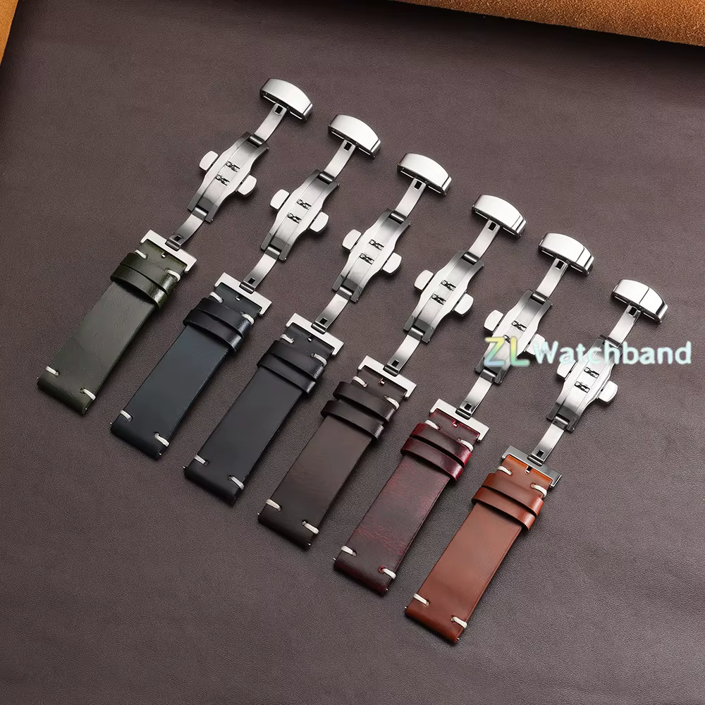 Bracelet de montre vintage en cuir de vachette huilé pour Seiko