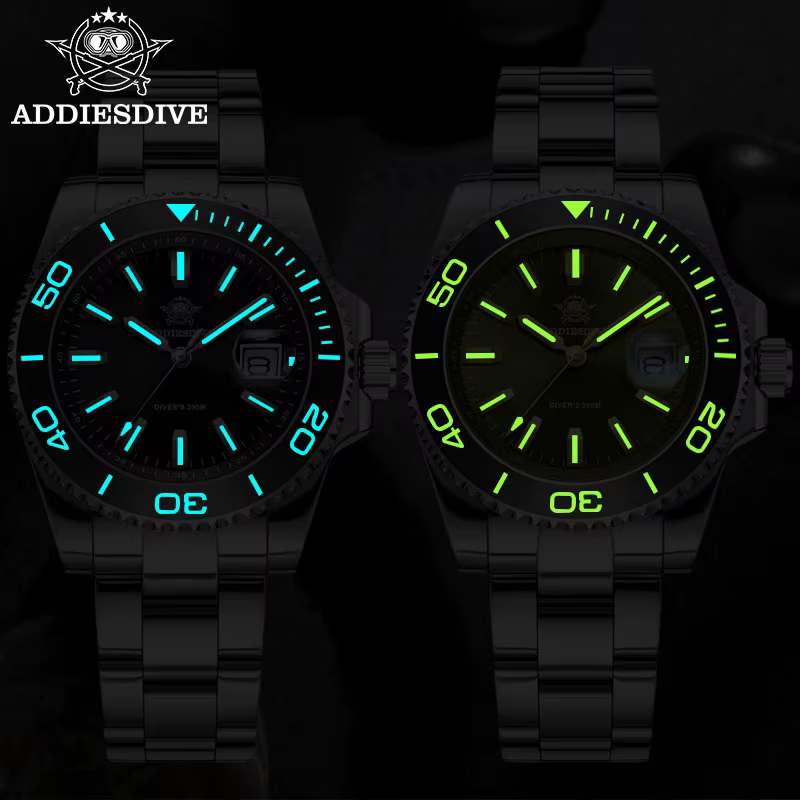 ADDIESDIVE nouvelle montre de plongée de luxe pour hommes AD2510 41mm BGW9 cadran en émail lumineux couronne à visser bracelet en acier inoxydable Durable