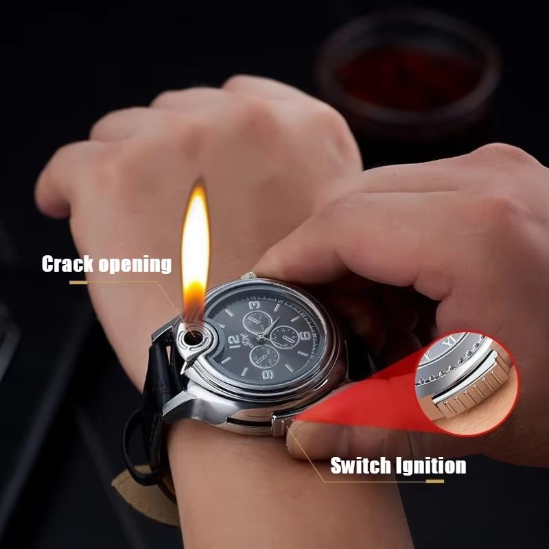 Briquet de montre gonflable Butane, cadran à Quartz en métal, coupe-vent, flamme nue, allume-cigare et accessoire pour fumer, nouveauté 2026