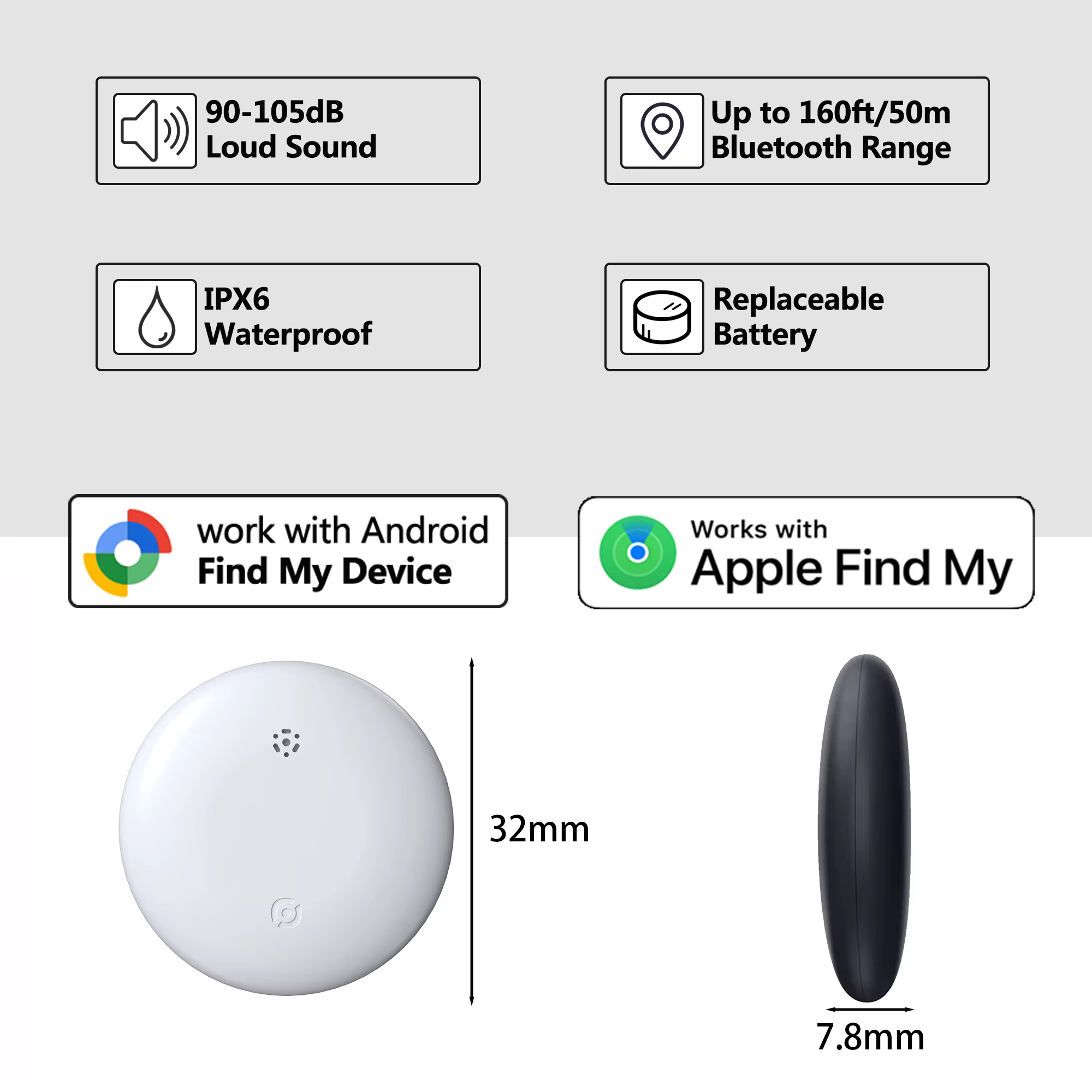 Mini traceur GPS double système pour Apple Find My/Android Google
