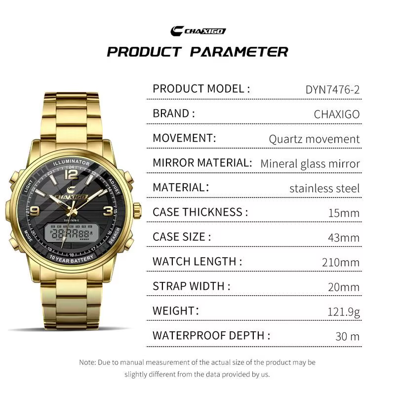 CHAXIGO montre-bracelet multifonctionnelle pour hommes d'affaires de mode
