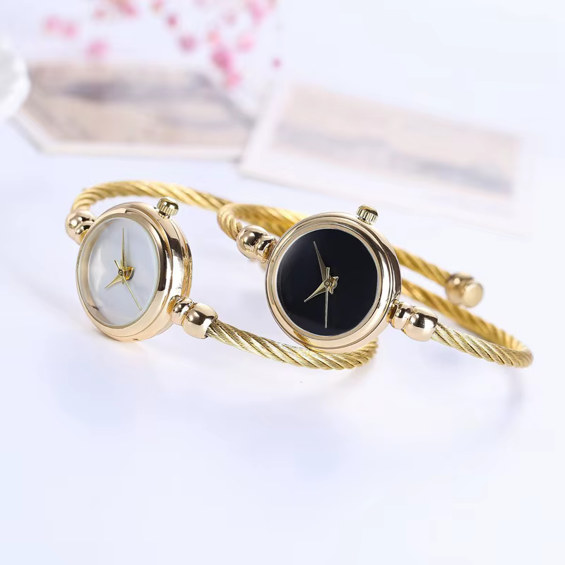 2 pièces montres pour femmes mode or Bracelet fin dames
