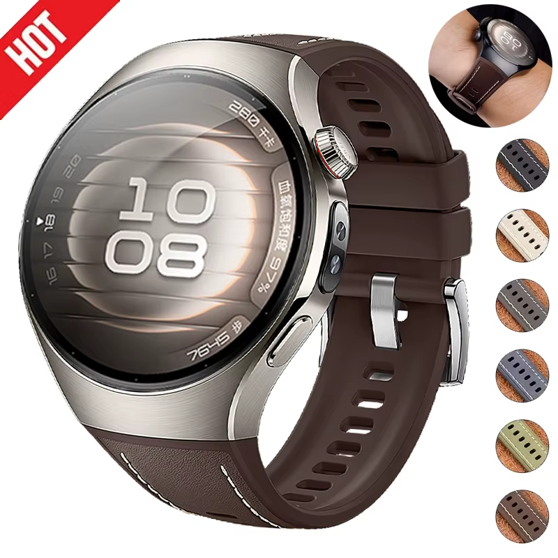 Bracelet en cuir de luxe d'origine pour Huawei Watch 5 46MM sans espaces