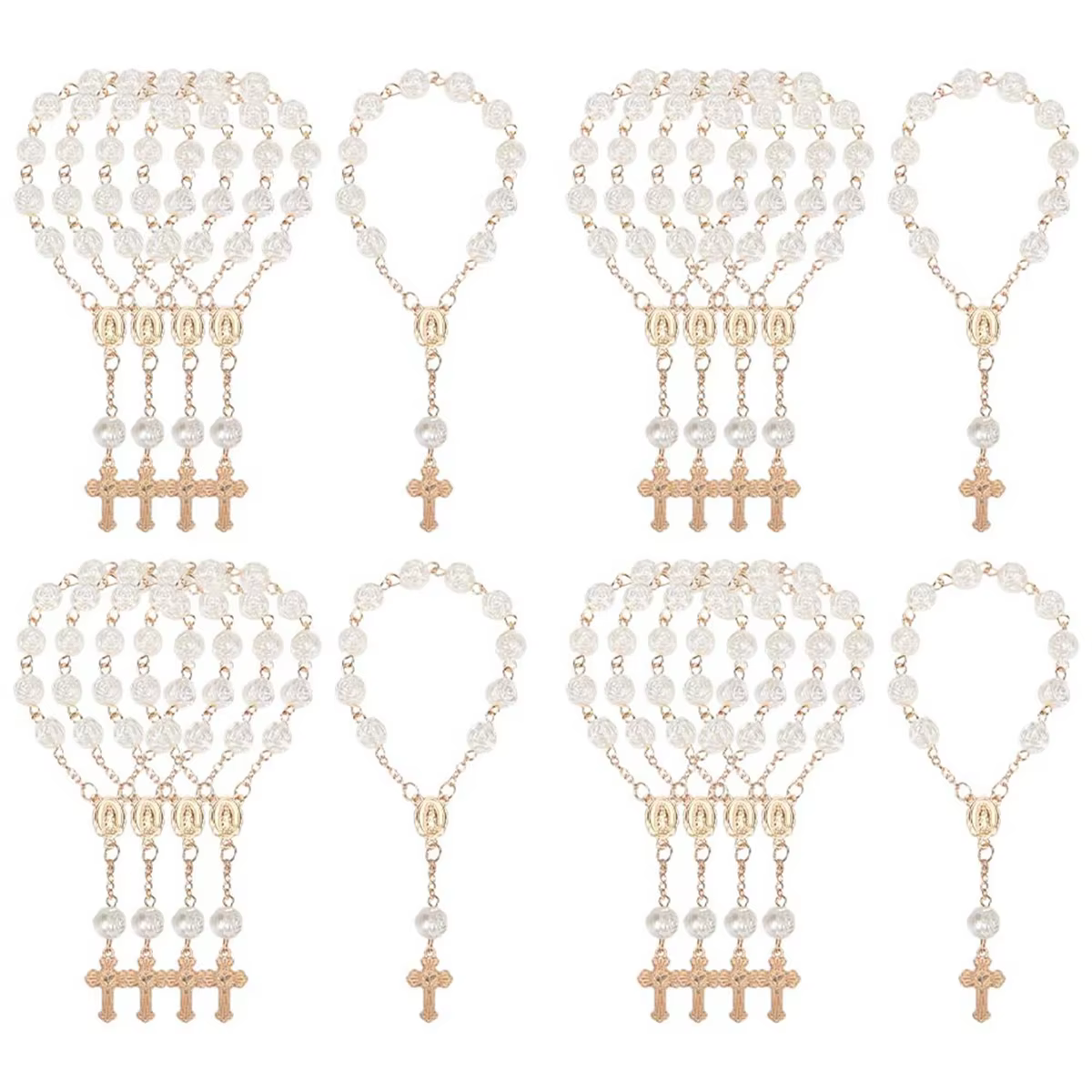 Mini chapelets en perles acryliques avec croix, faveurs de baptême, communion de baptême, doigt, bracelet Rosaire, 20 pièces