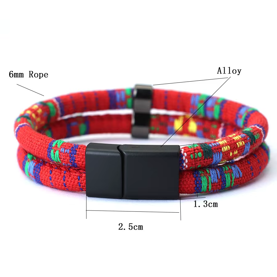 Noter nouveau Bracelet pour hommes avec corde détachable aimant boucle Wrap Braslet Double couche bohème tissu