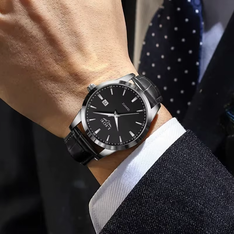 Relogios Masculino LIGE Top marque de luxe montre en cuir noir pour hommes mode militaire sport étanche montre-bracelet