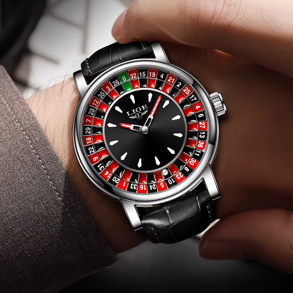 Montre Homme LIGE Tendance Cadran Rotatif Roulette de Las Vegas