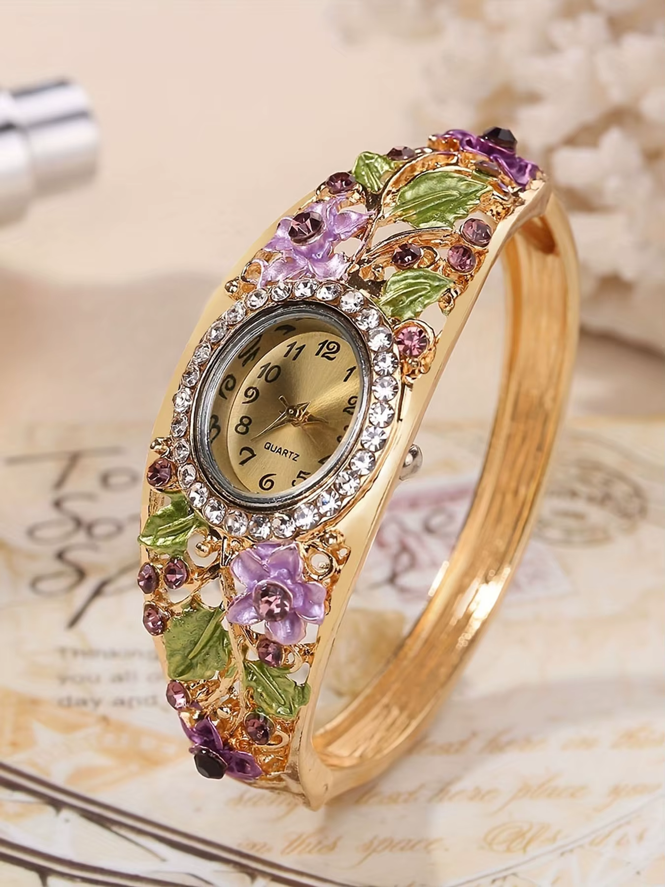 Montre pour femme style palais rétro en cloisonné