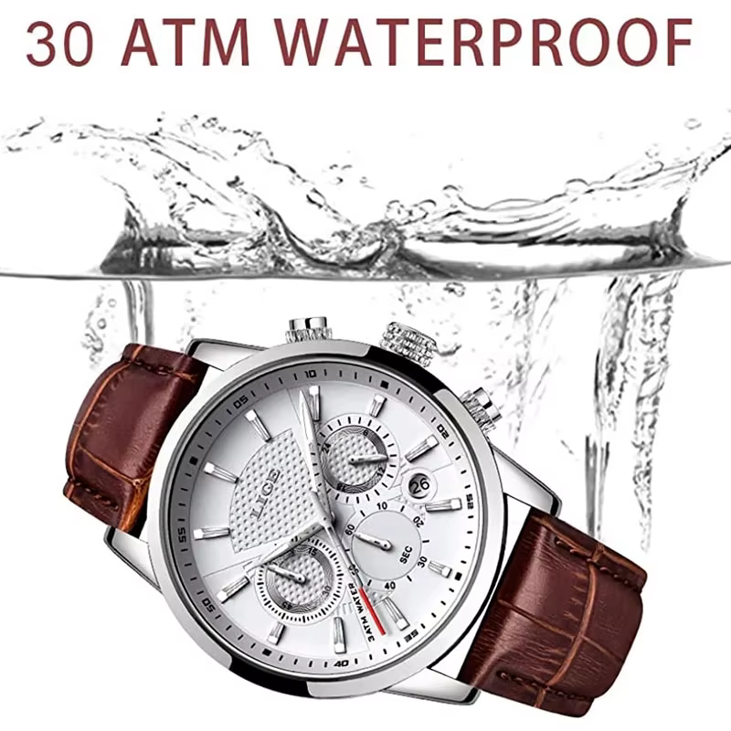 Montre à quartz en cuir étanche pour homme