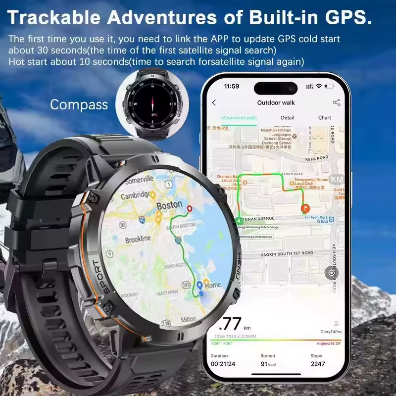 2025 nouveau 100M étanche natation montre intelligente pour hommes 1.73 ''AMOLED écran GPS positionnement Bluetooth appel sport Bracelet intelligent
