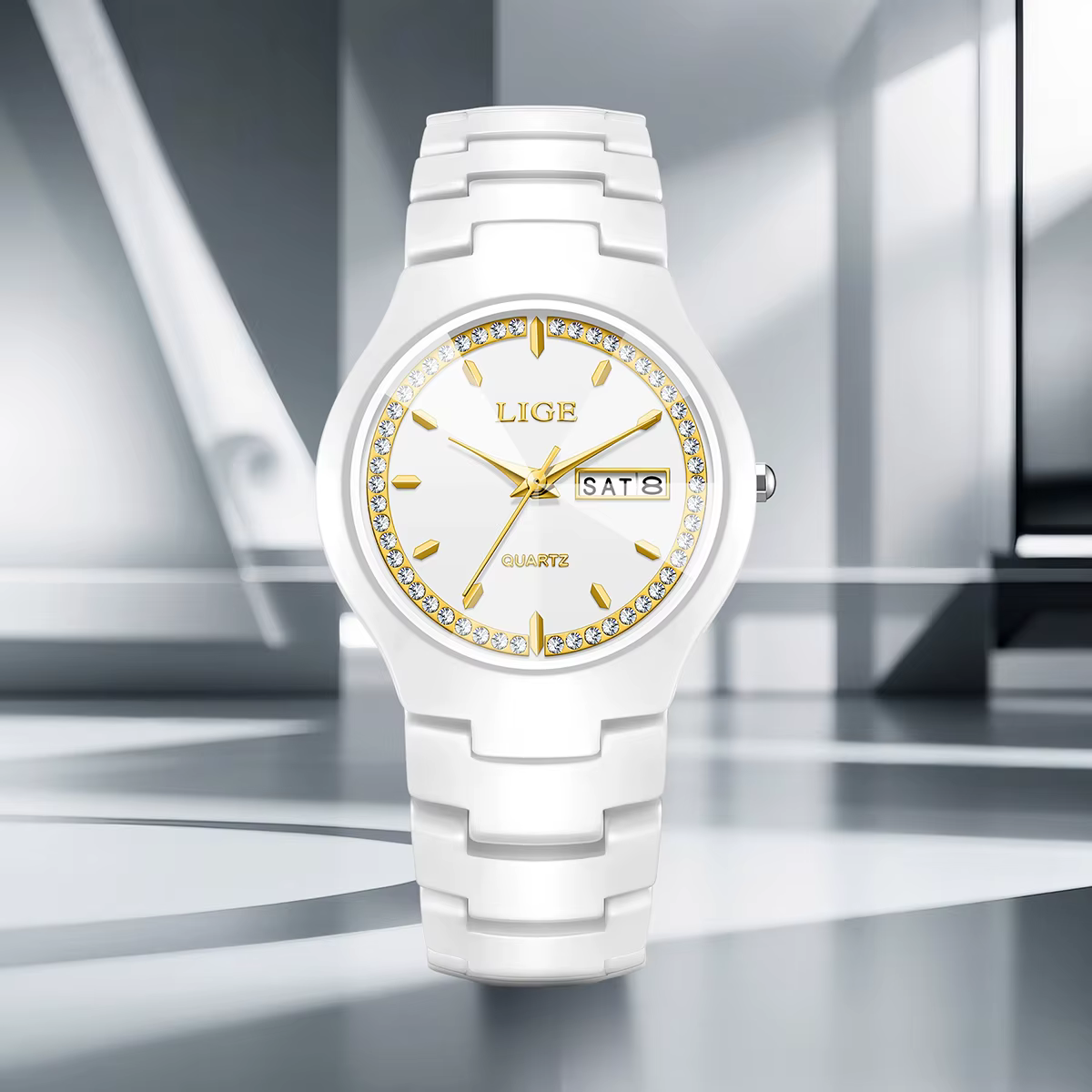LIGE céramique hommes montres calendrier étanche femmes