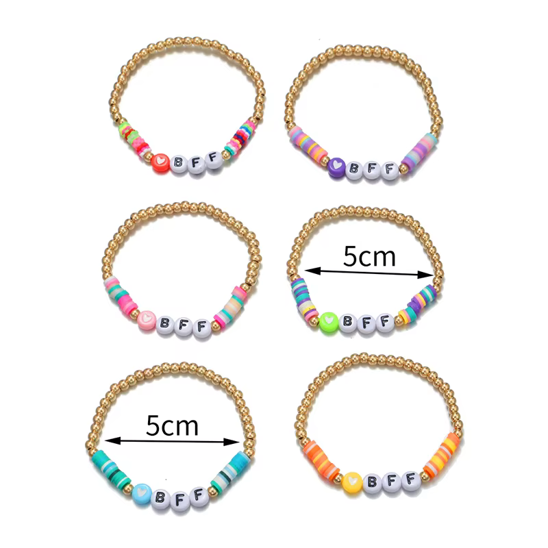 6 pièces/ensemble fait à la main BFF lettre coeur perles Bracelet extensible pour filles femmes amitié fête anniversaire bijoux cadeau
