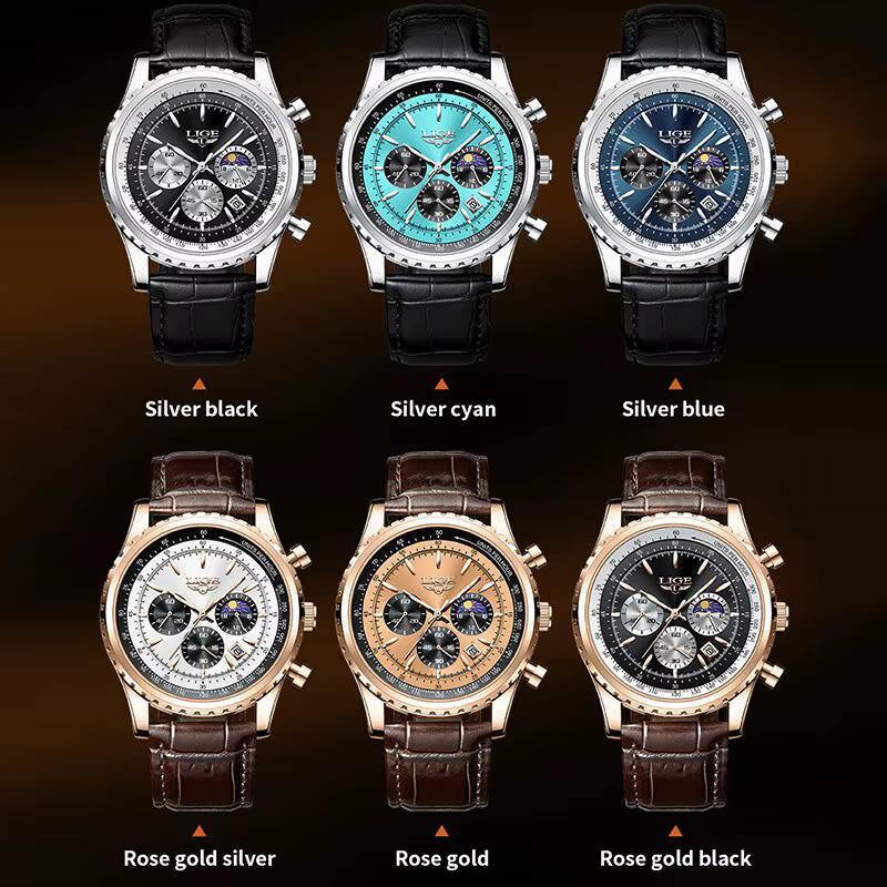 Montre-bracelet à quartz en cuir étanche pour homme