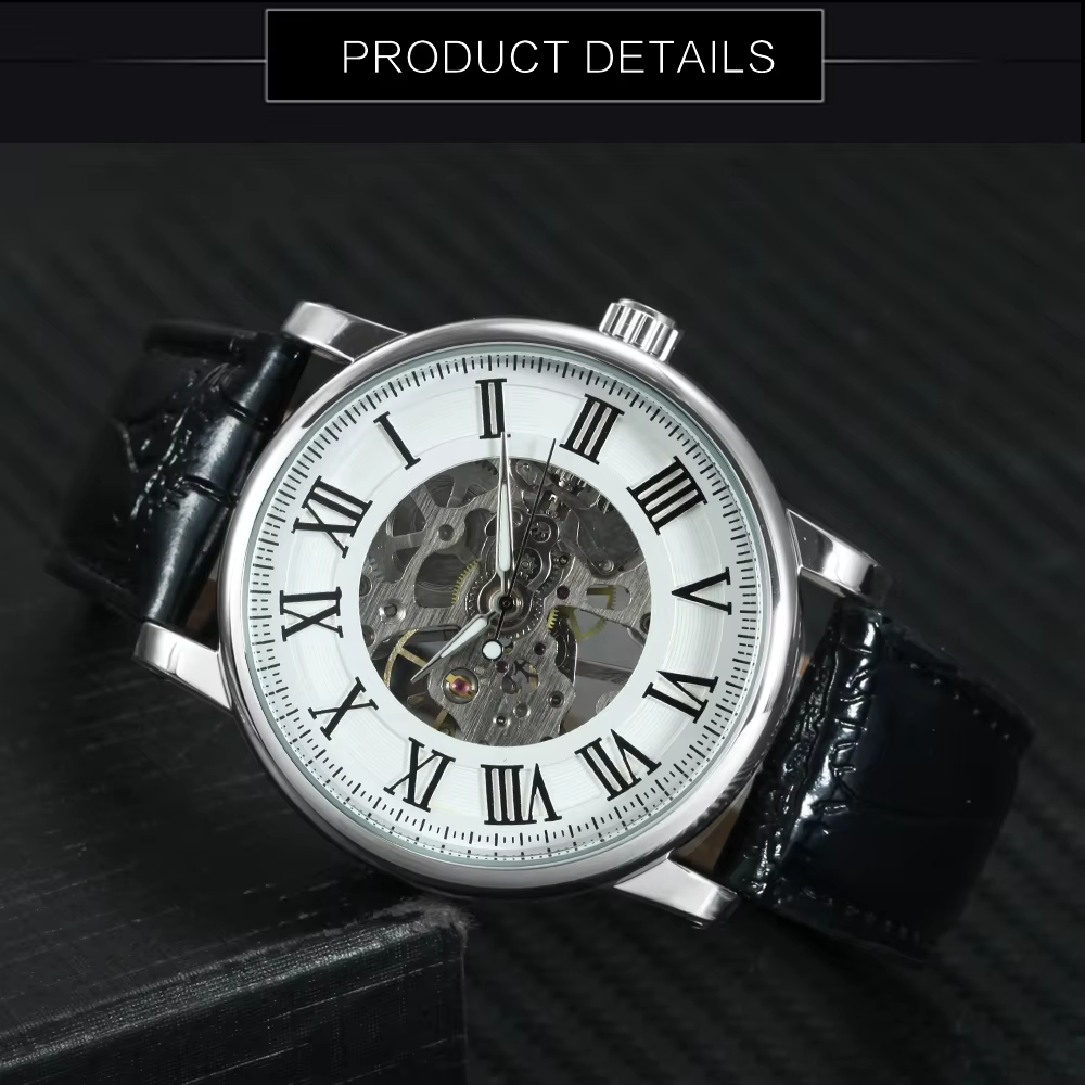 WINNER Business squelette montres mécaniques haut de gamme montre de luxe pour hommes ceinture en cuir décontractée aiguilles lumineuses montre-bracelet minimaliste