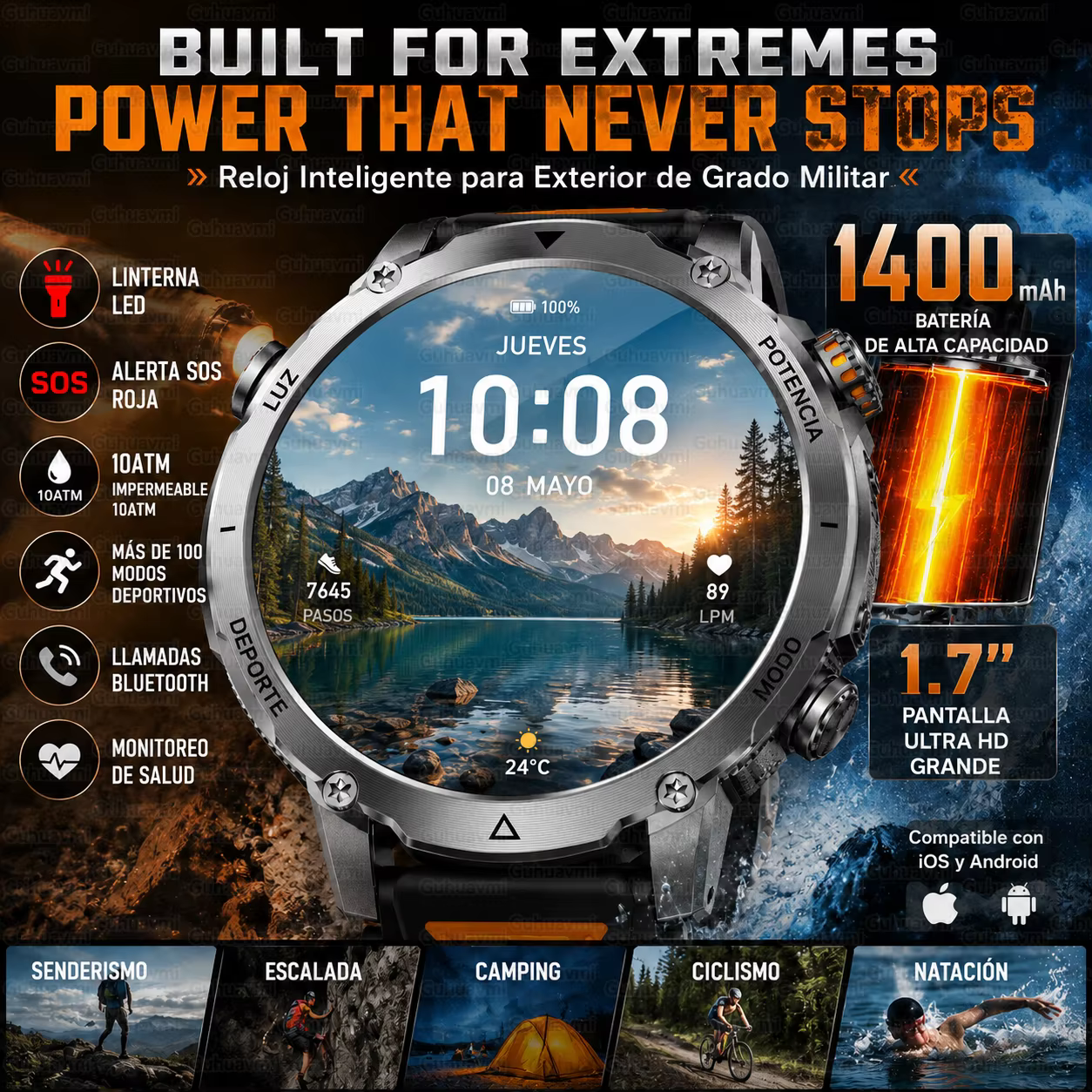 Montre connectée de qualité militaire TANK