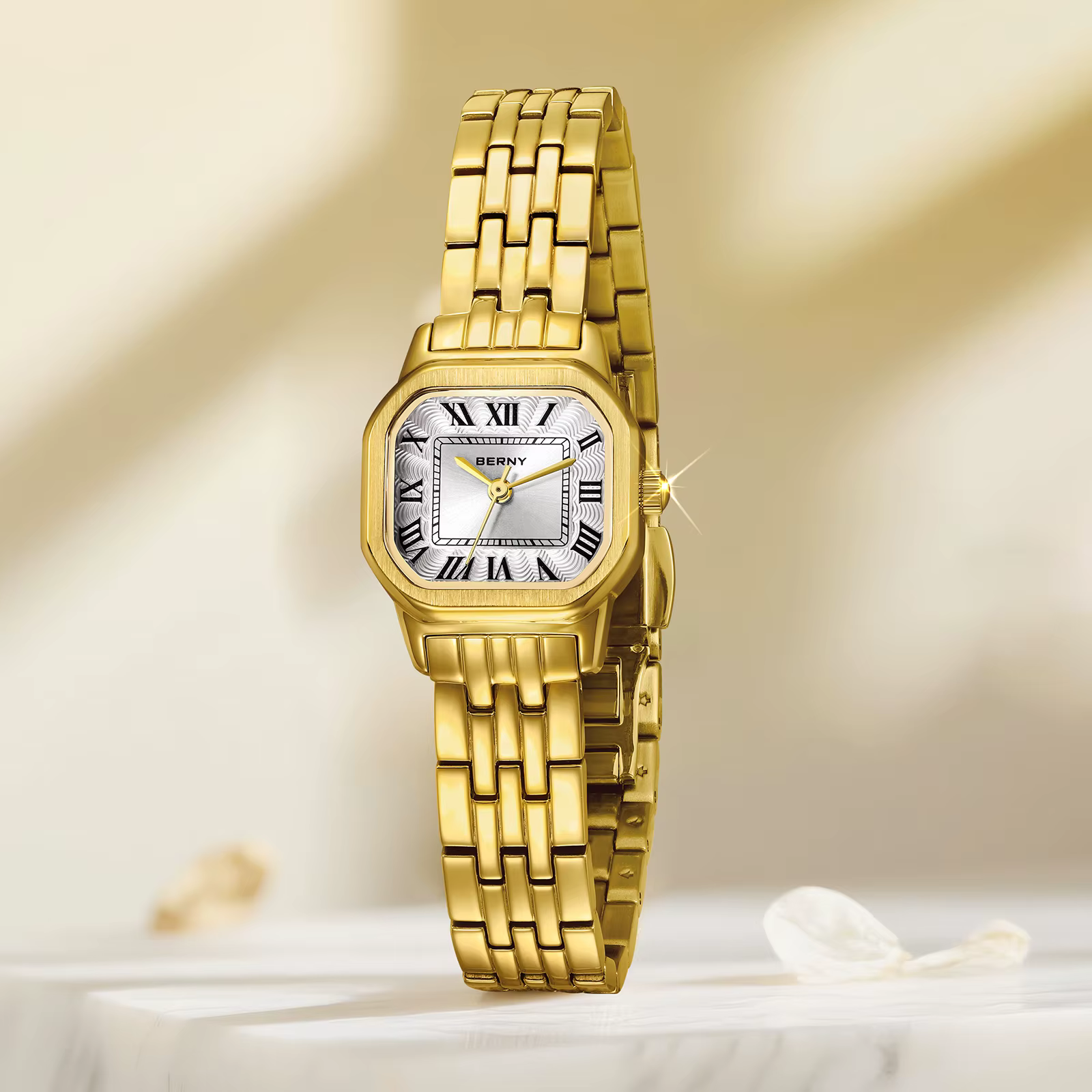 BERNY montre pour femmes carré petit cadran de luxe doré mode décontracté romain classique robe