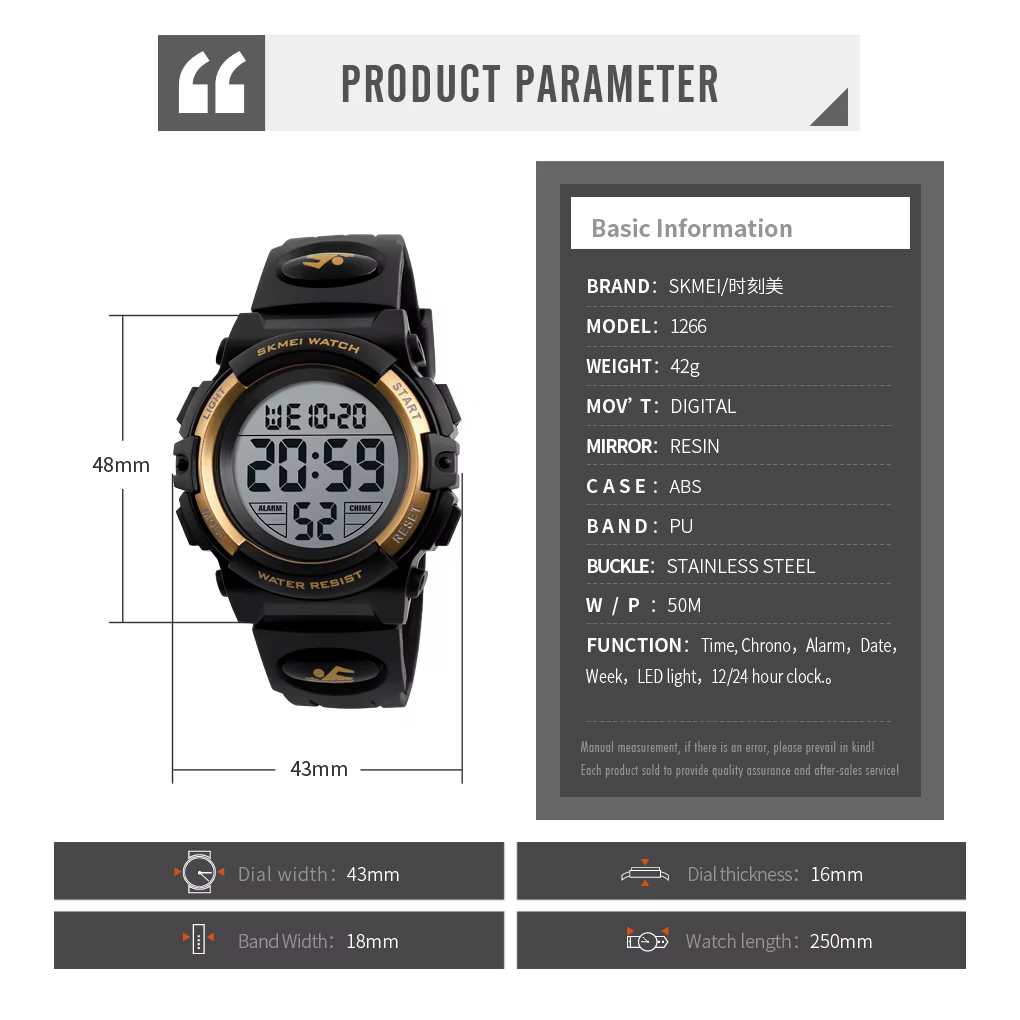 SKMEI 1266 montres pour enfants pour garçon fille couleur affichage LED réveil numérique étanche sport enfants montres 1548 Reloj