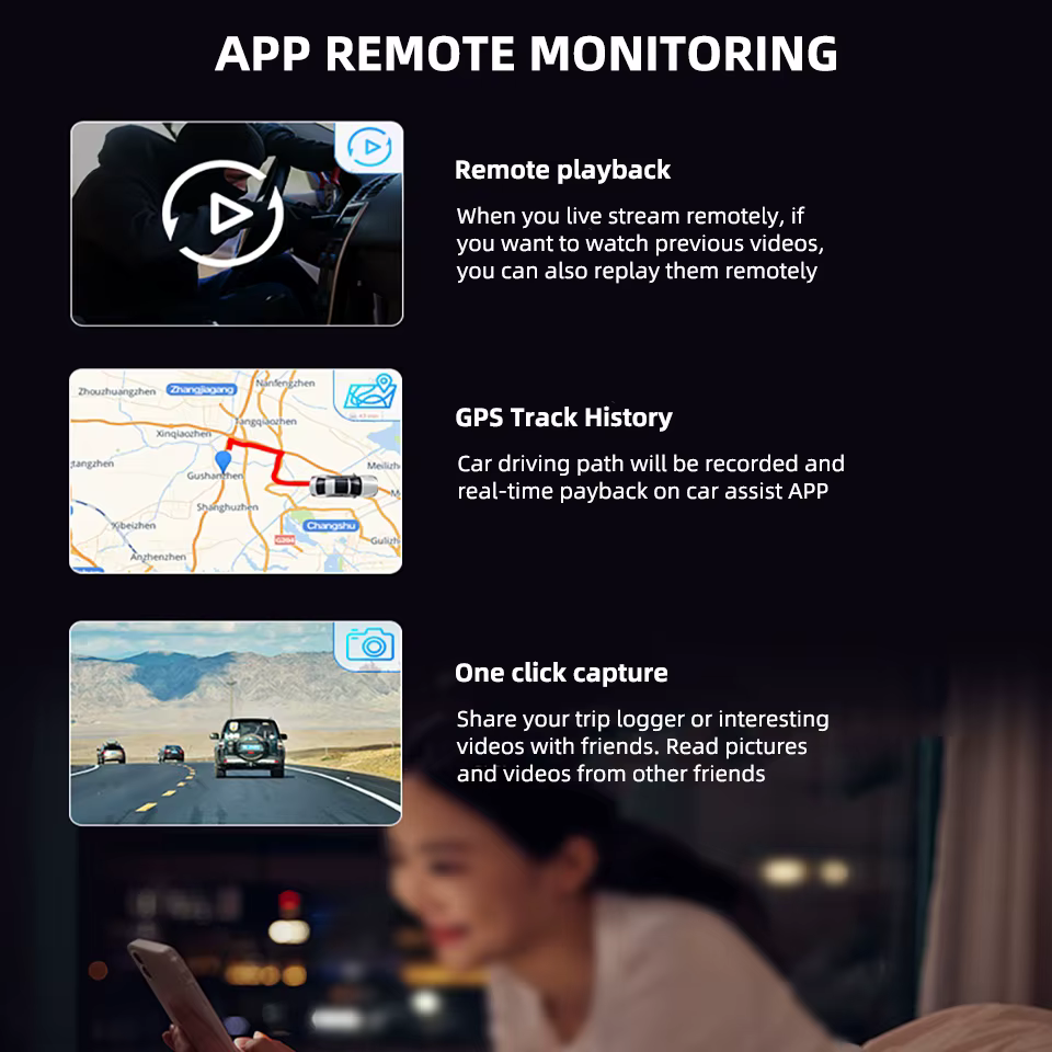 Caméra embarquée ACCEO 4G LTE GPS - Prise en charge de la visualisation en direct à distance, enregistrement Full HD avec vision nocturne, mode stationnement 24h/24 et caméra de recul 1080P